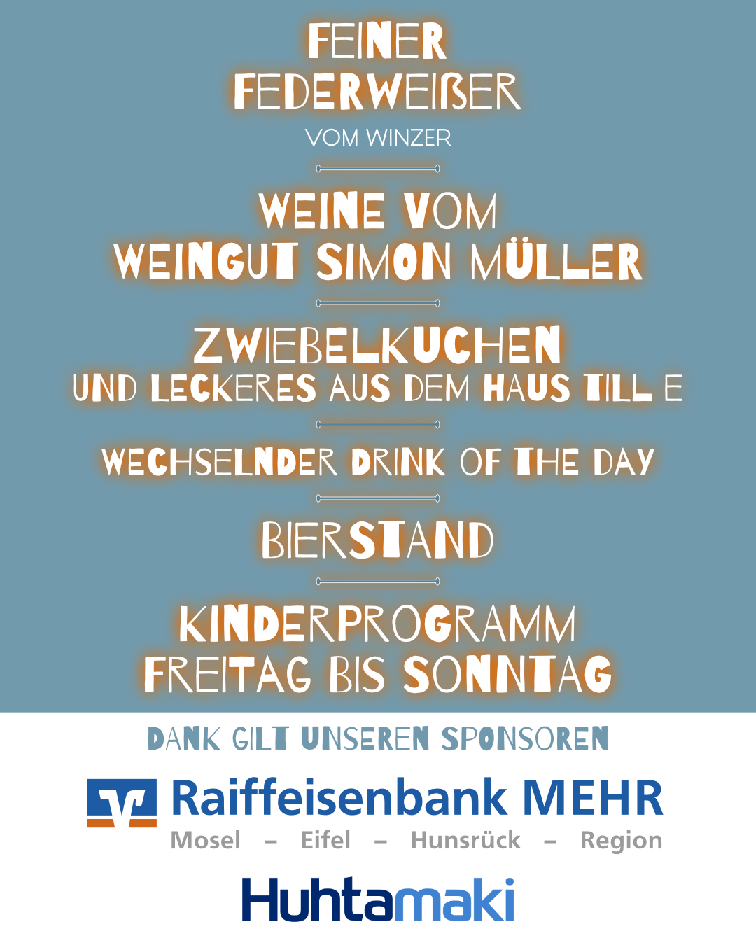 Sponsoren des Federweißerfests Zell (Mosel) 2026: Raiffeisenbank MEHR und Huhtamaki